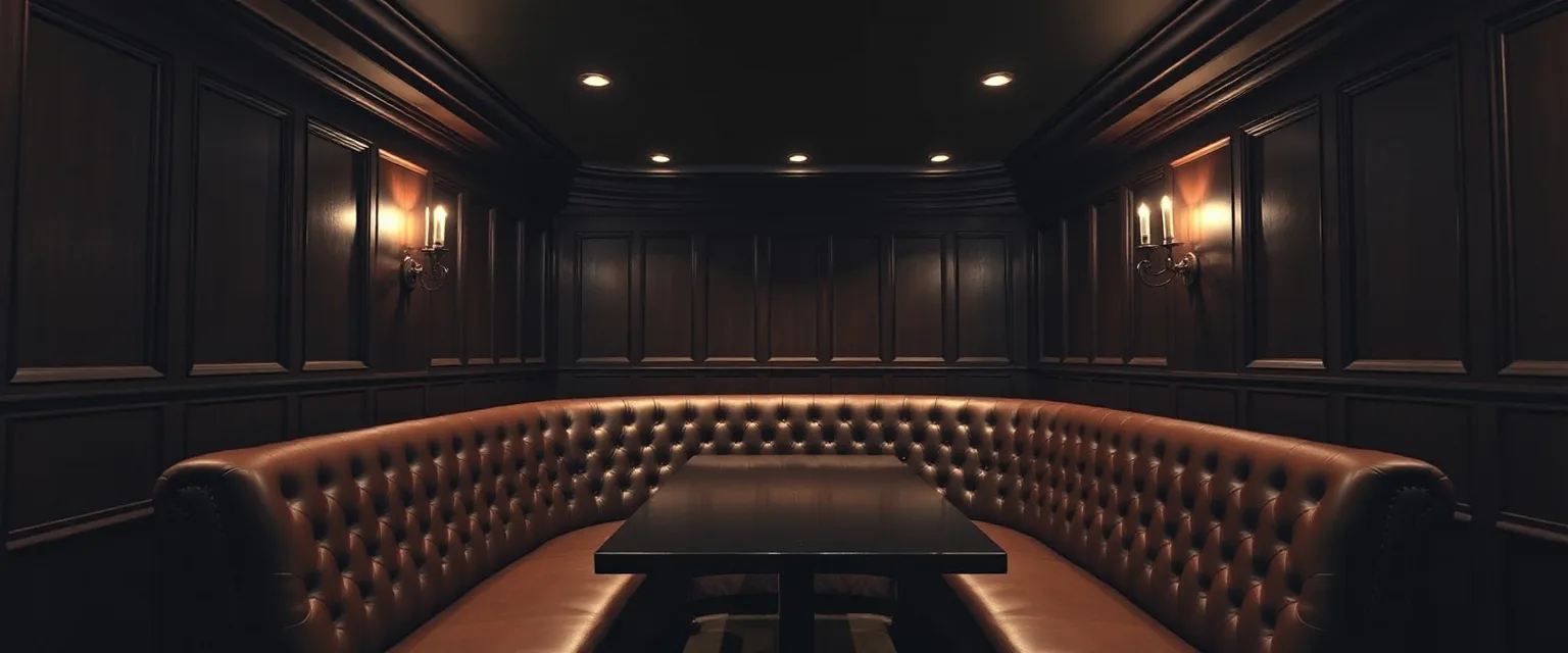 Tufted leather booth in a dark private dining room