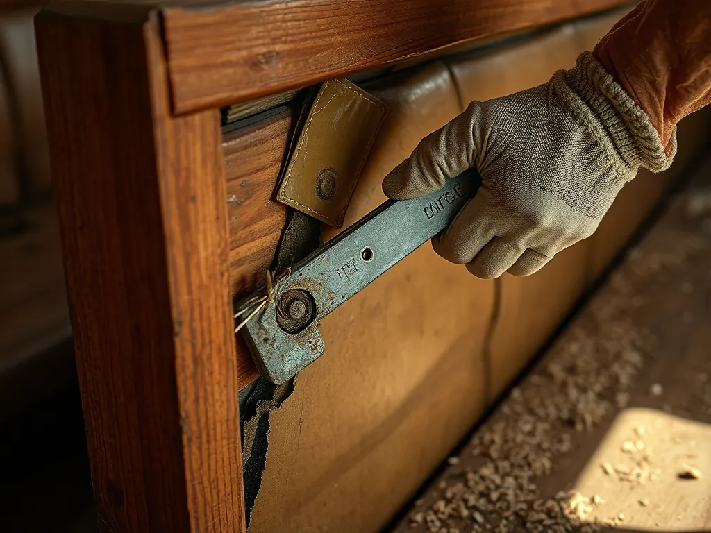 Old staples pulled from a banquette frame