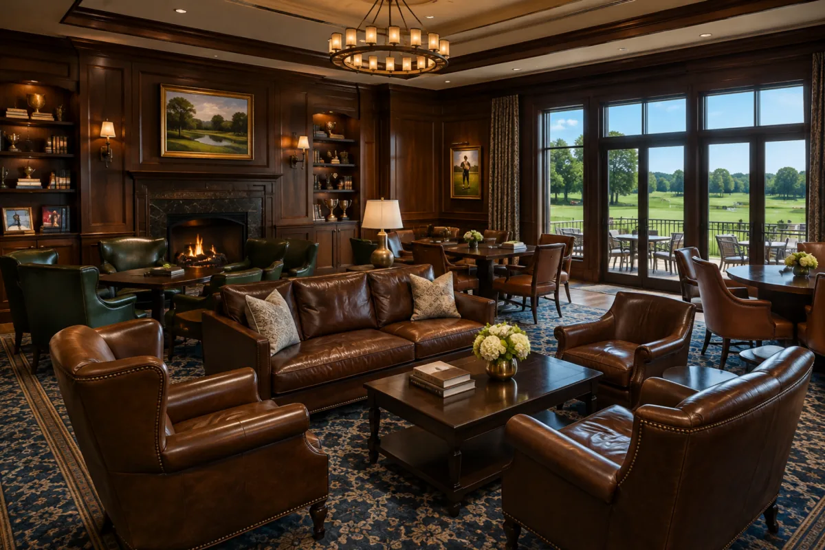 Leather lounge seating in a private country club room