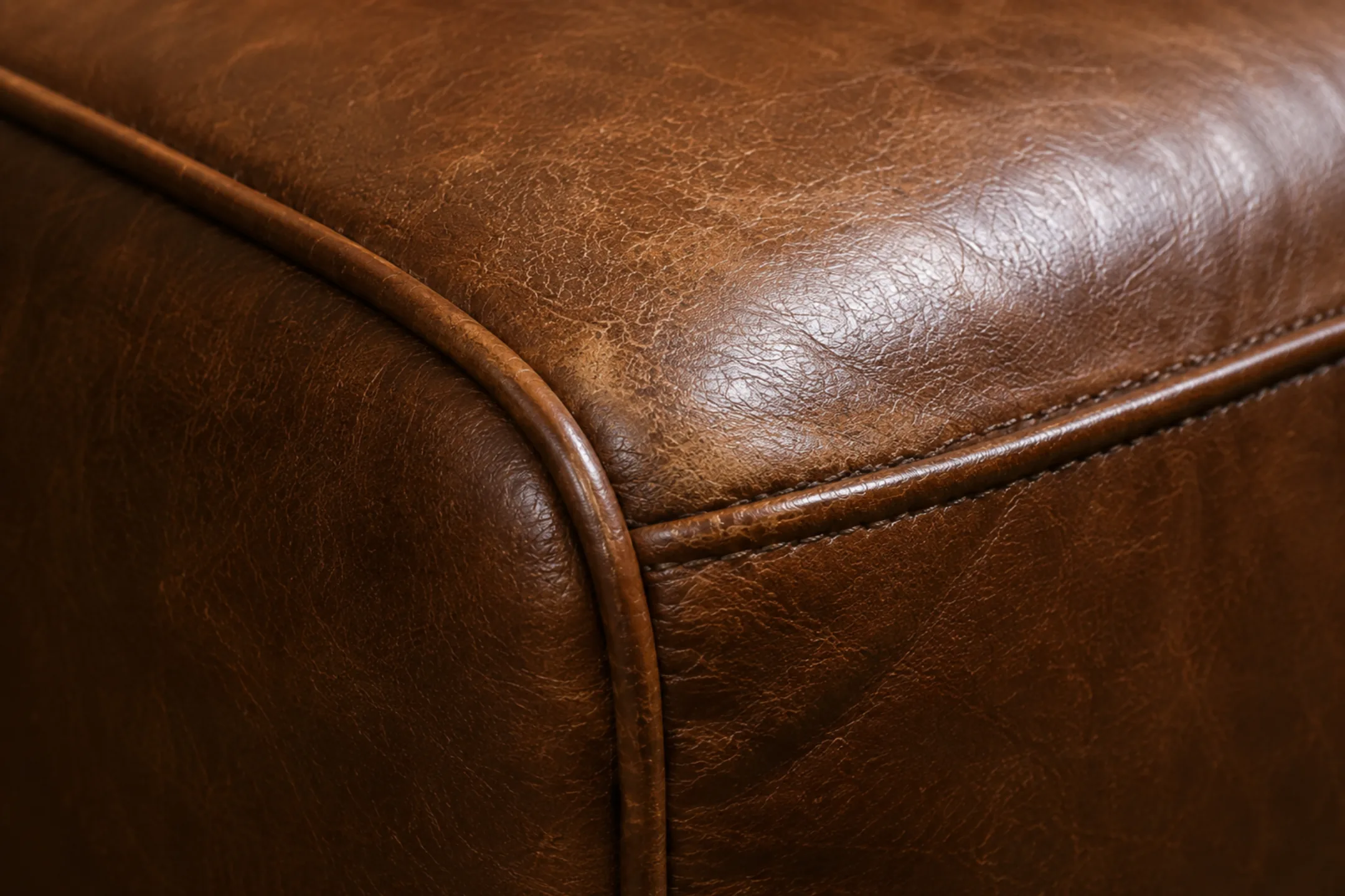 Leather cushion with a glossy, over-coated shine