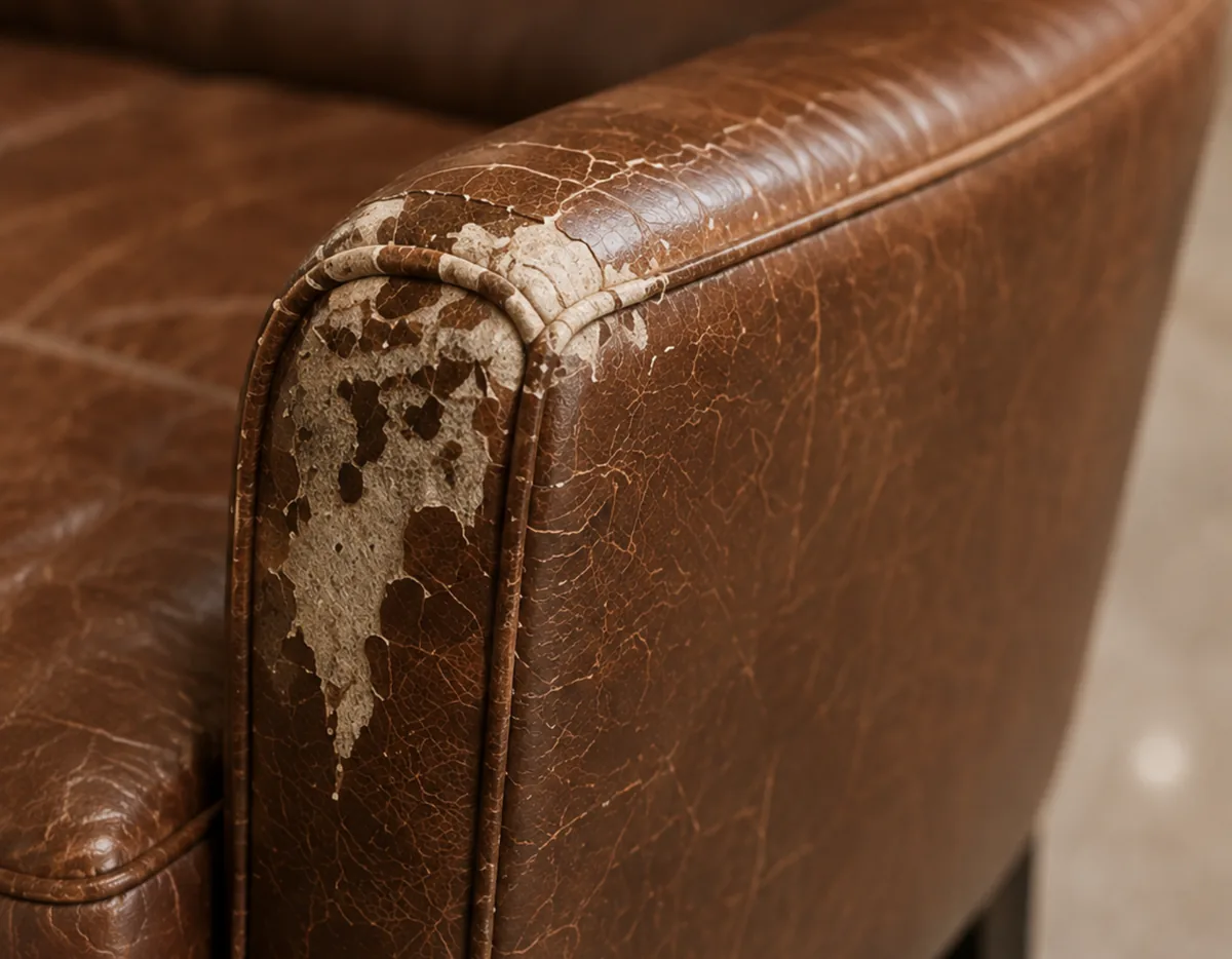 Bonded leather peeling off a sofa arm