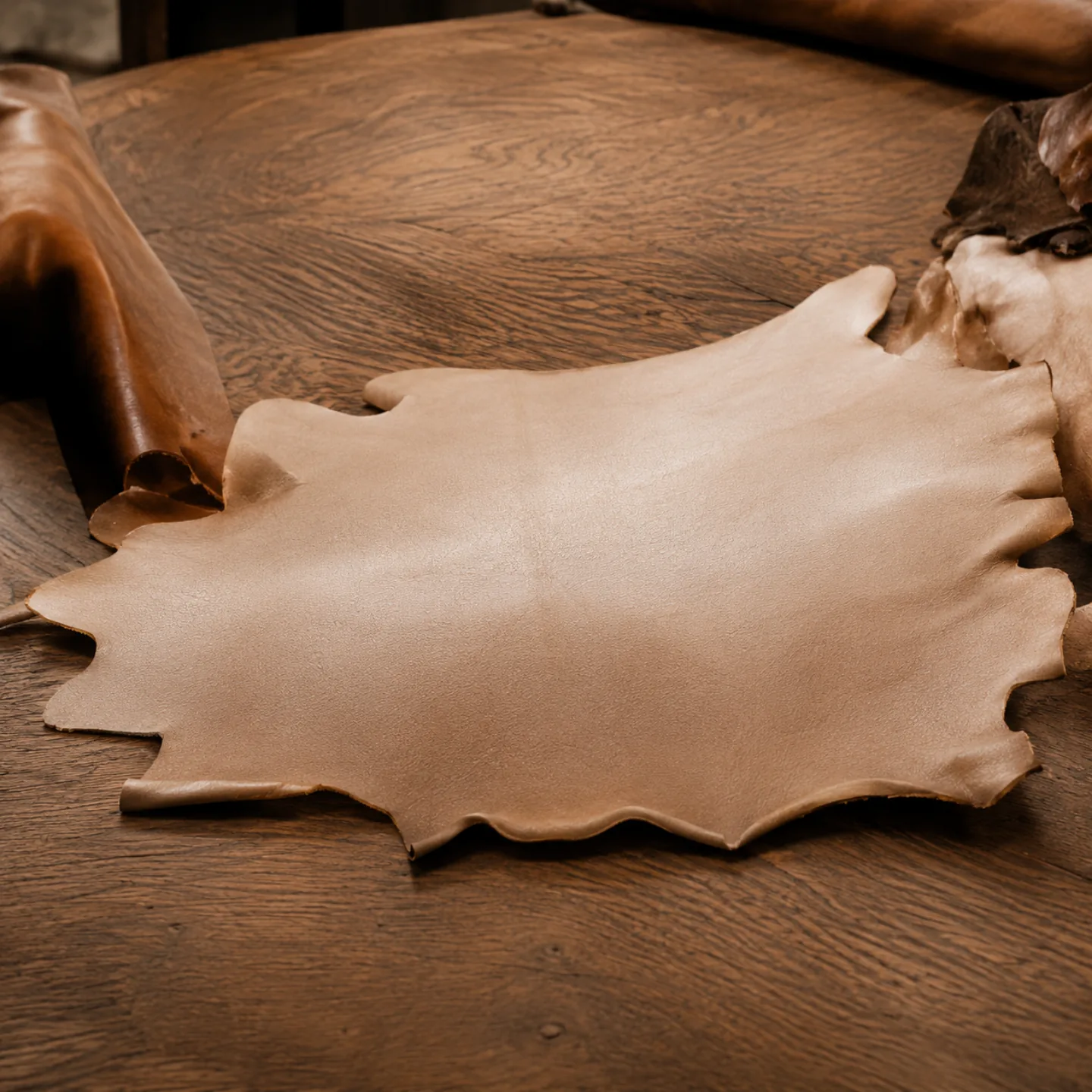 Natural aniline hide spread over leather