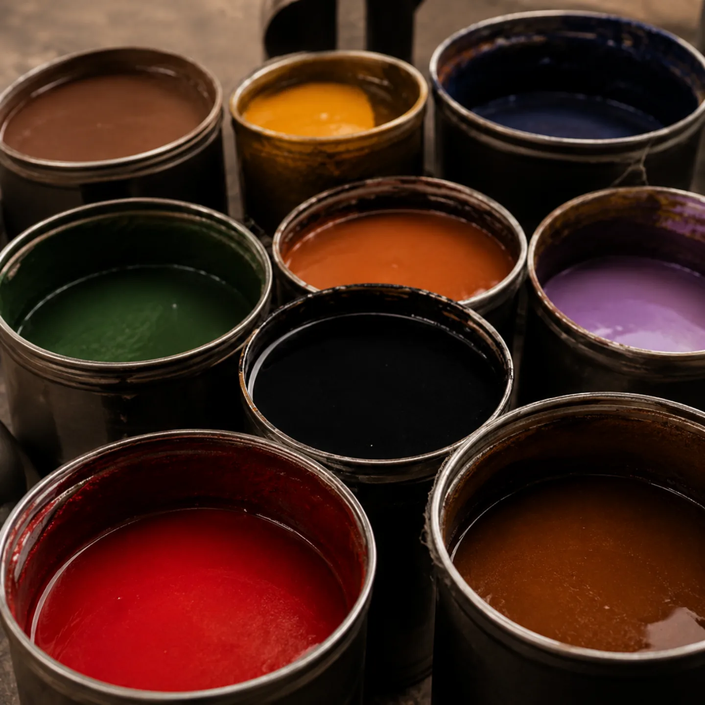 Open tins of leather dye