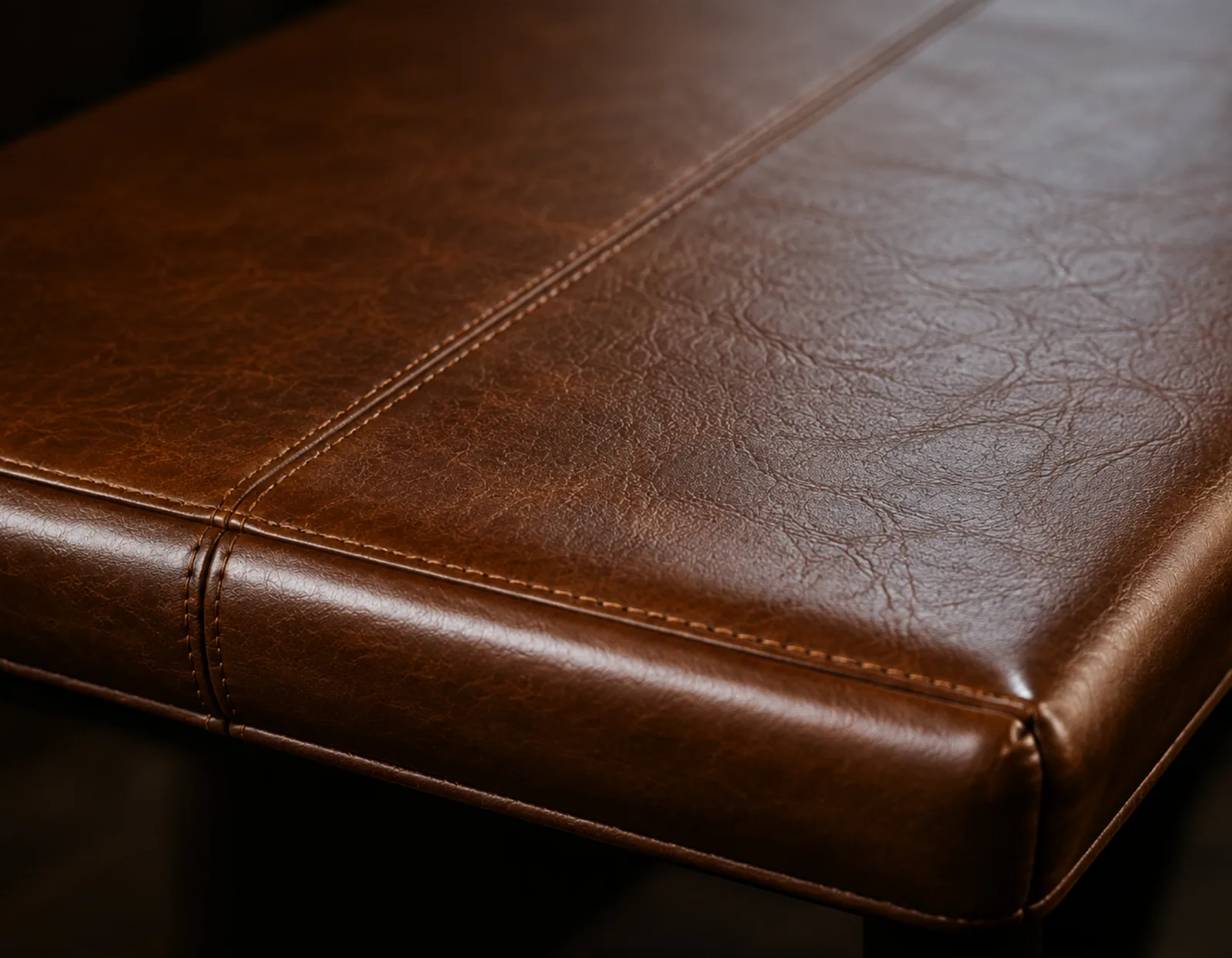 A set leather finish with a clean stitched seam