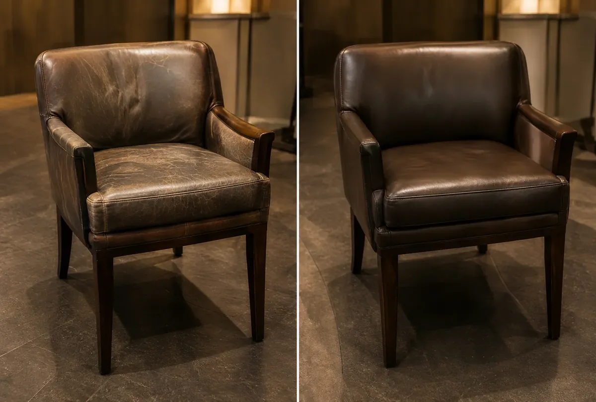 Worn armchair before and after