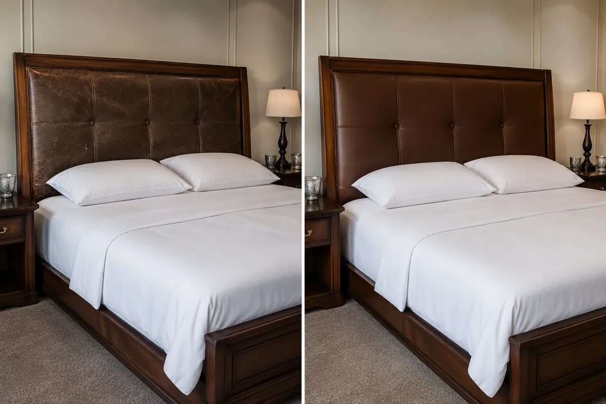 Leather headboard before and after