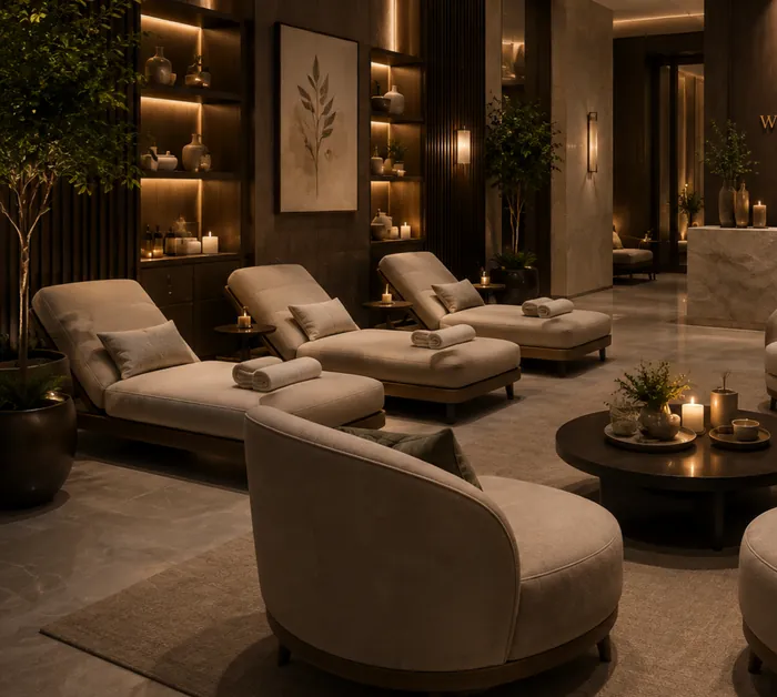A spa relaxation lounge with loungers