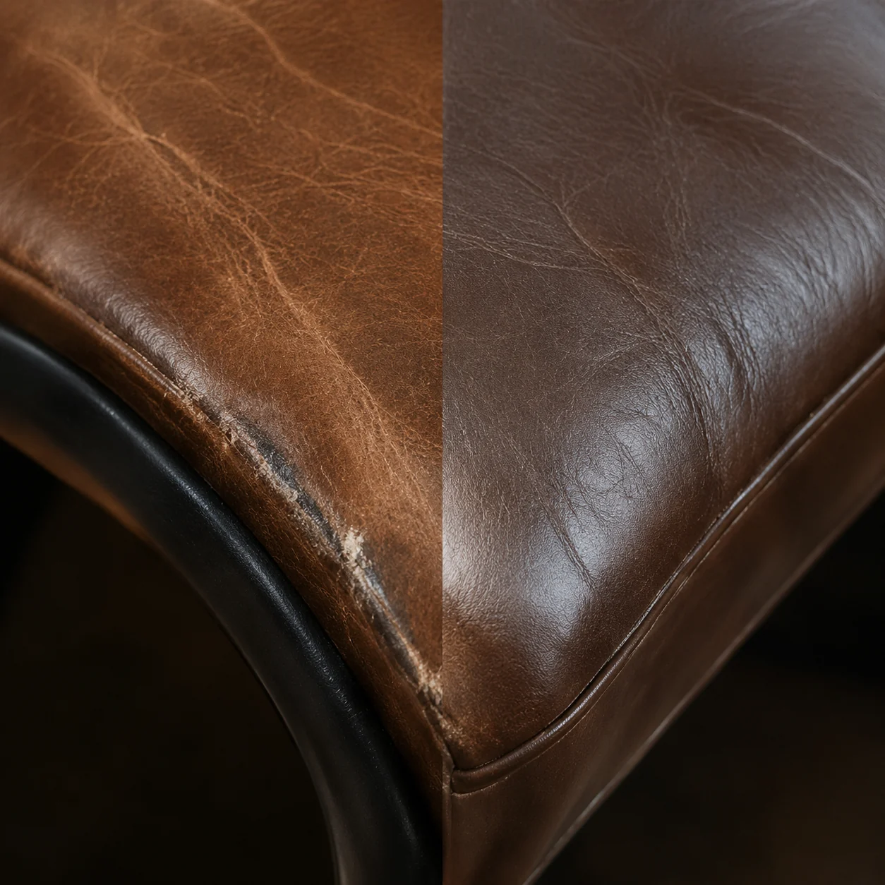 Office furniture repair Newark NJ: a leather chair arm colour-matched after repair