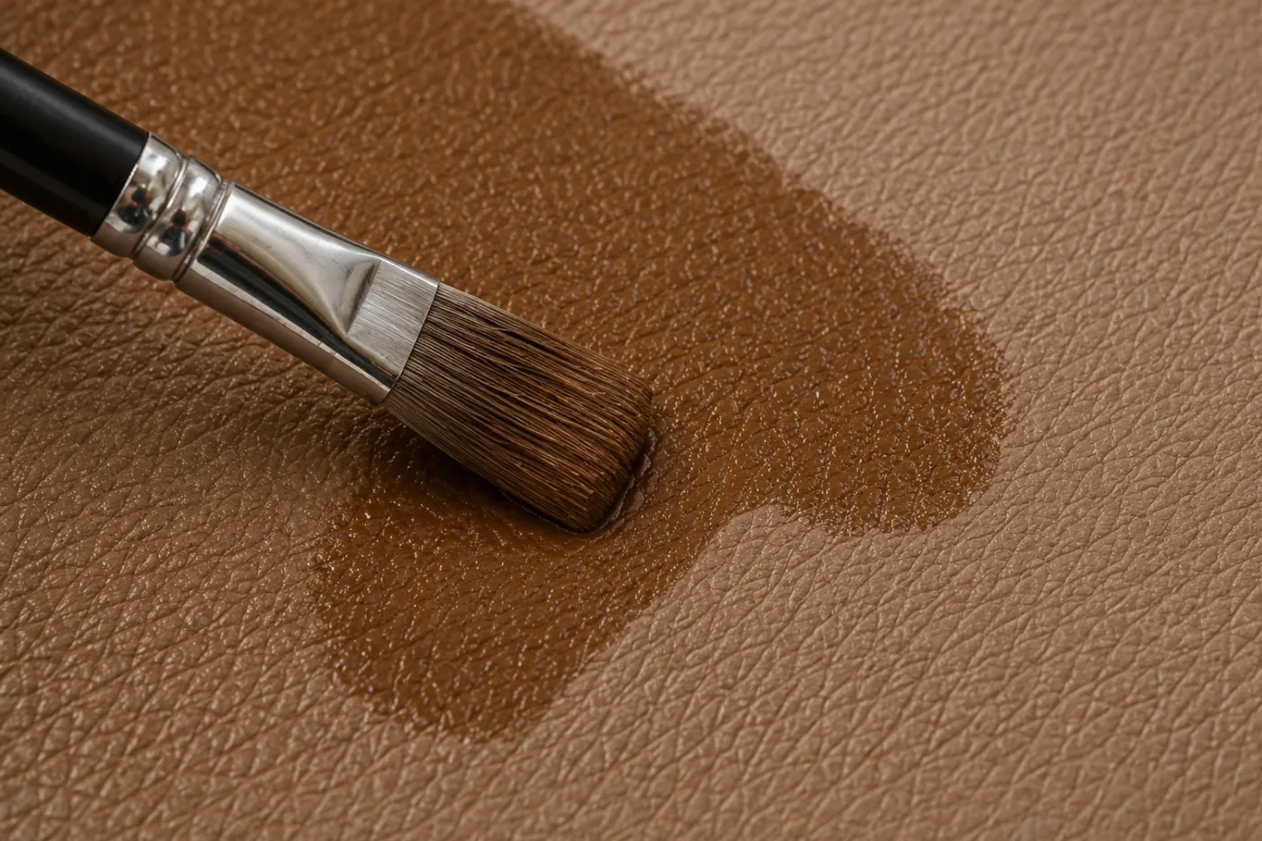 Color brushed onto a leather panel