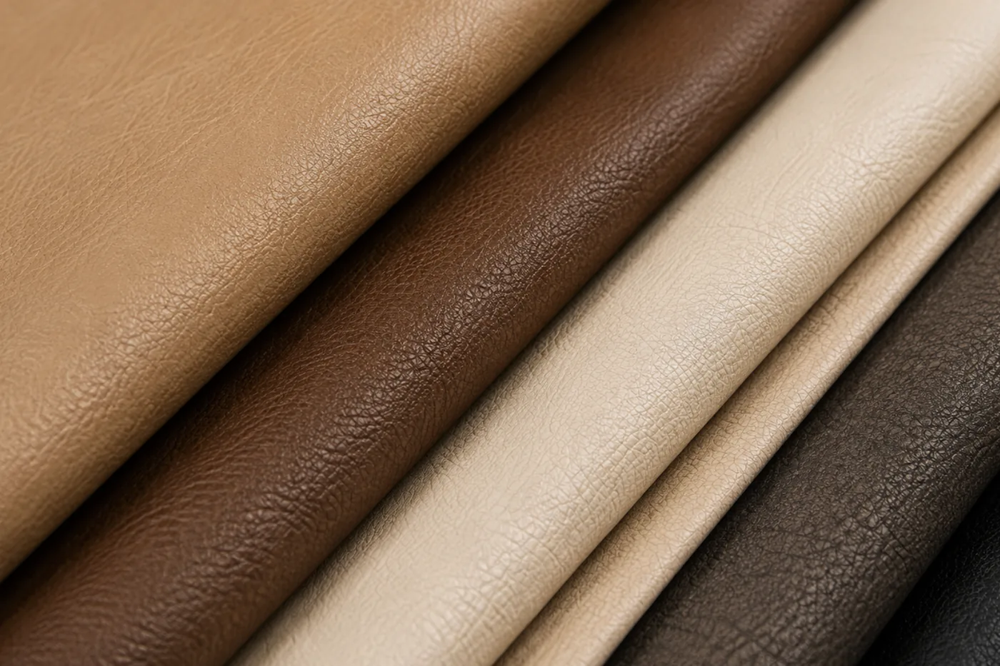 Rolls of leather in several shades laid side by side