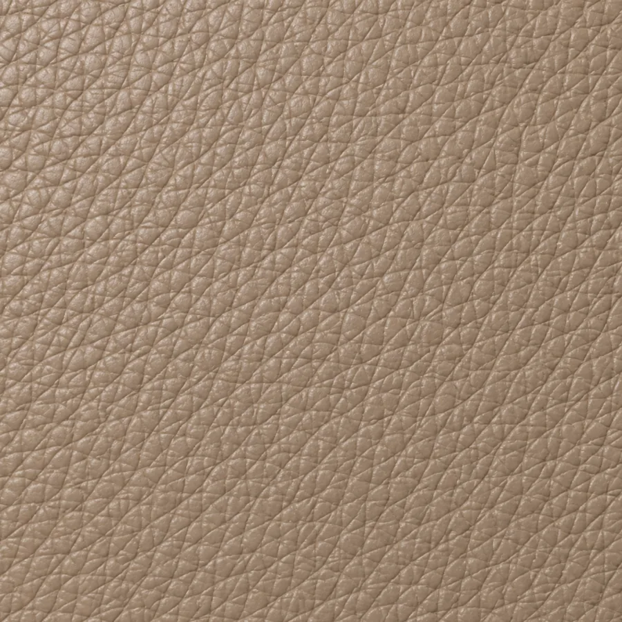 A close view of the grain on taupe leather