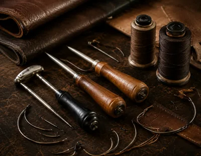 Awls, needles and waxed thread