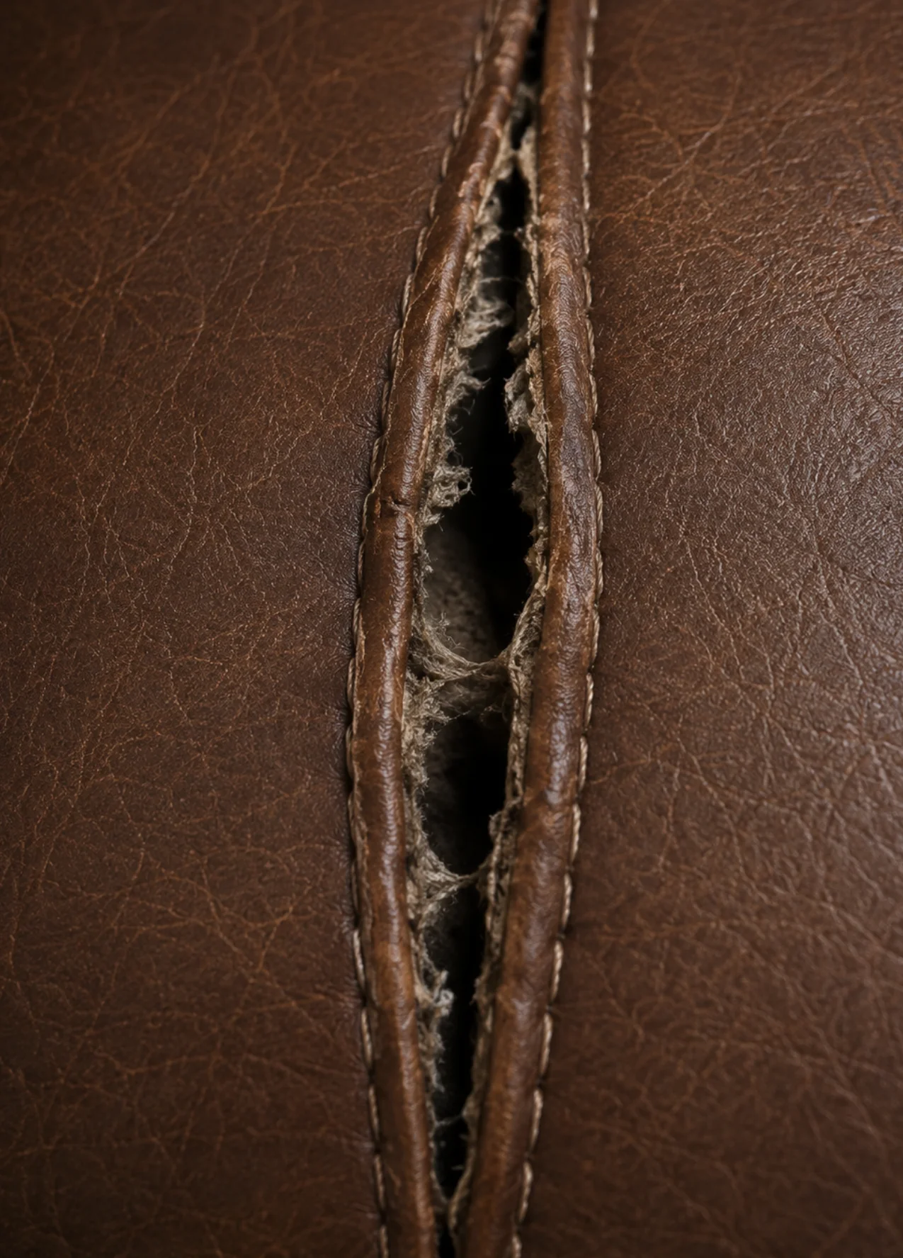 Leather open seam split before repair