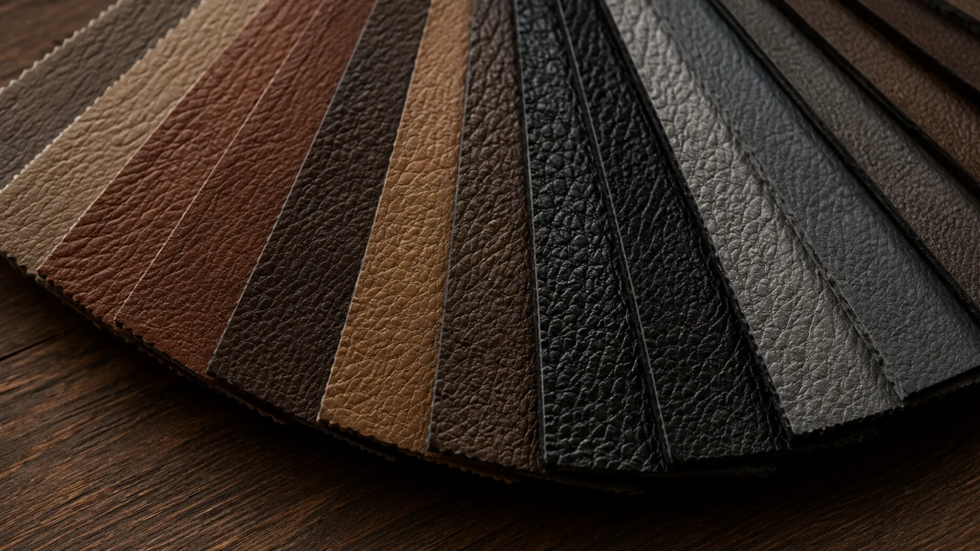 A fan of current leather and vinyl swatches