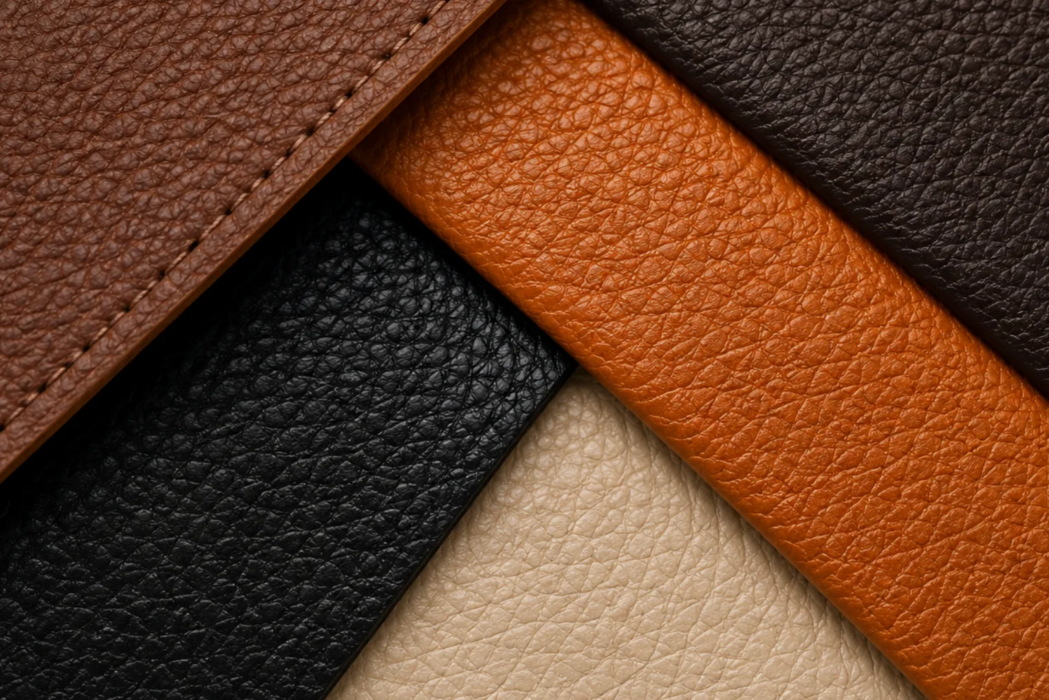 Fan of pigmented leather swatches in commercial colors