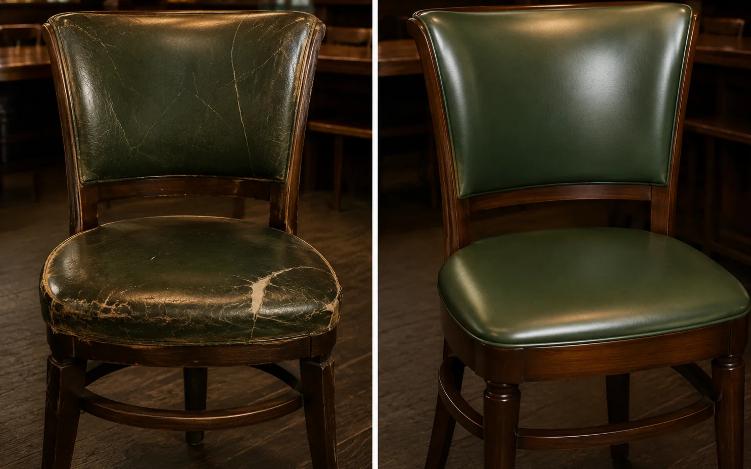 Cracked green dining chair before and after