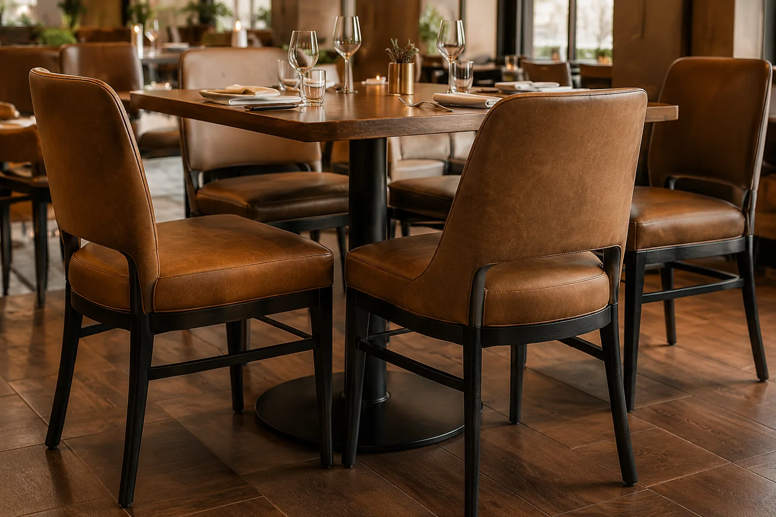 Sillas de cuero en un restaurante