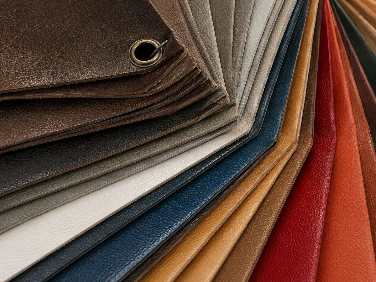 Fanned range of upholstery color swatches for matching restaurant seating