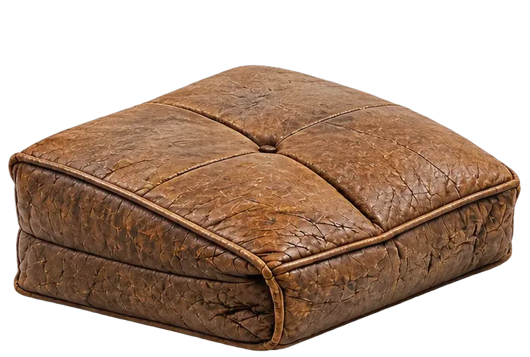 Flattened old leather cushion