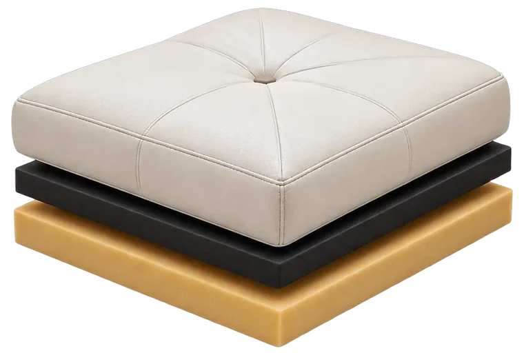 Rebuilt cushion showing new foam layers
