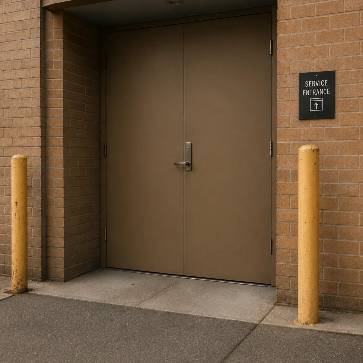 A building service entrance door
