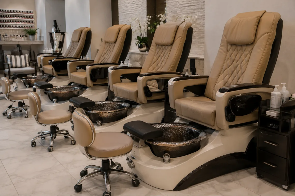 Vinyl pedicure chairs in a salon and spa