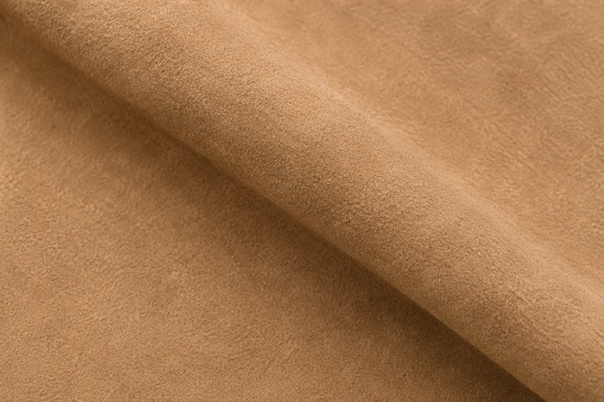 Suede swatch showing a soft napped underside surface
