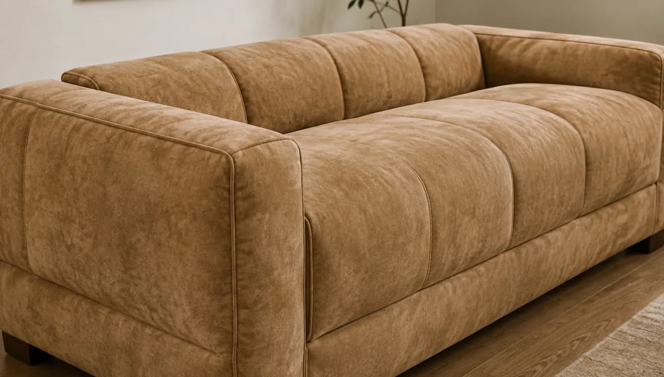 Outside back and side of a suede sofa