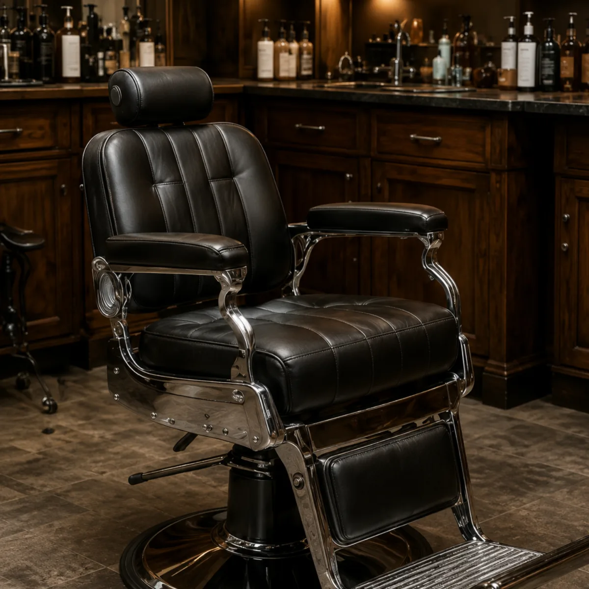 Black vinyl barber chair