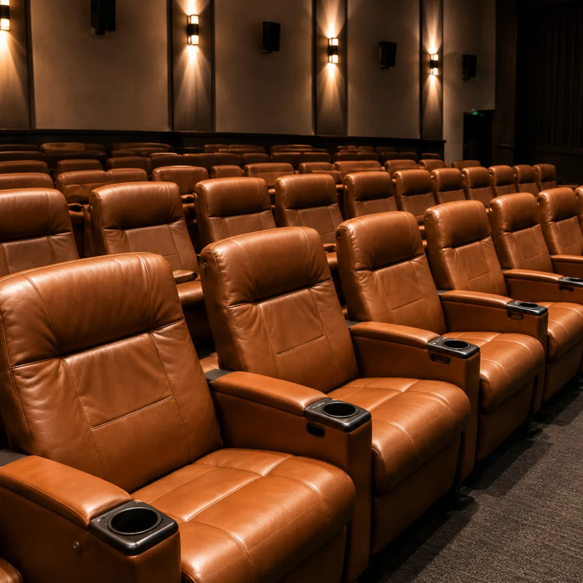 Cinema recliners in tan vinyl