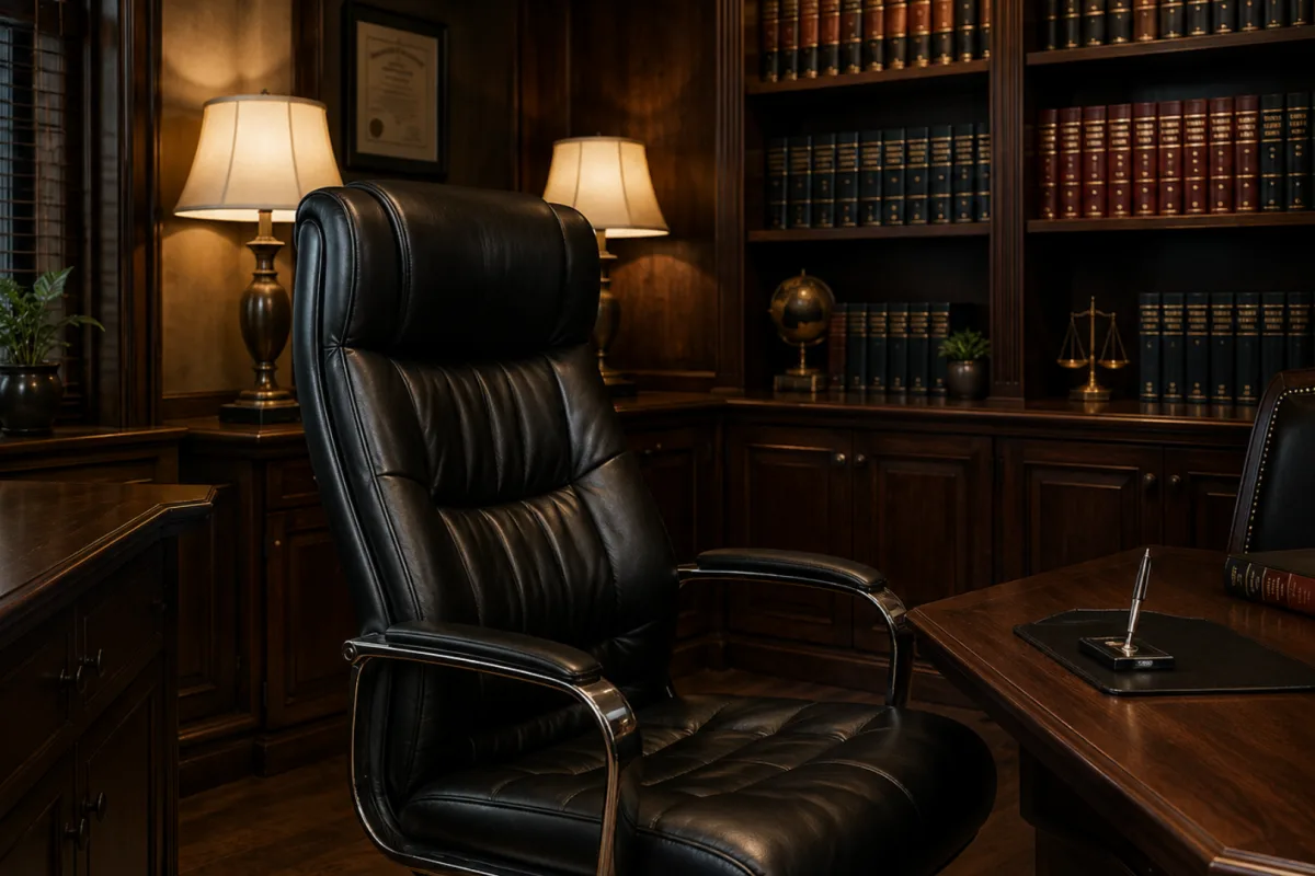 Leather chair in a law office library