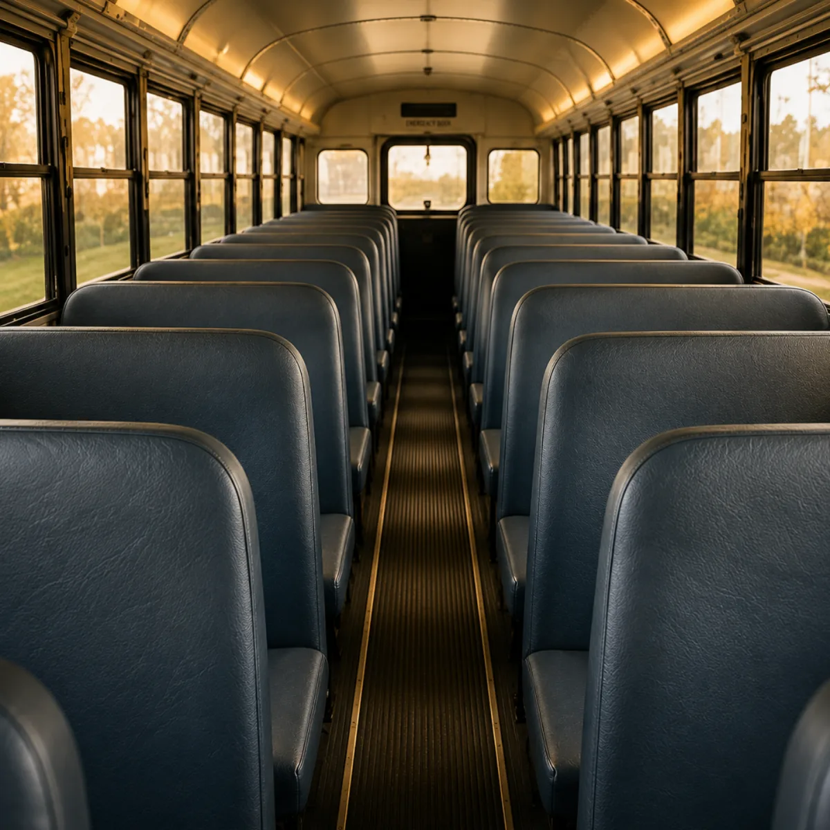 Rows of seats inside a school bus