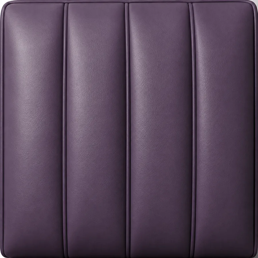 Aubergine leather banquette back in wide vertical channels