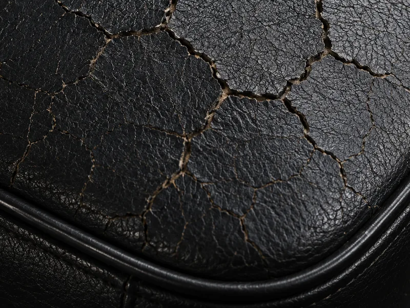 Hardened vinyl with a network of cracks