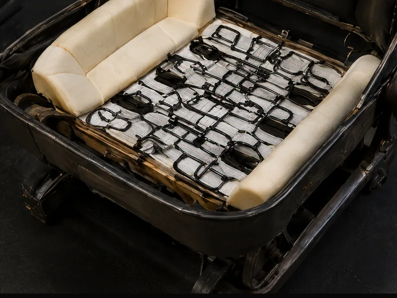 Seat springs and foam exposed on a frame