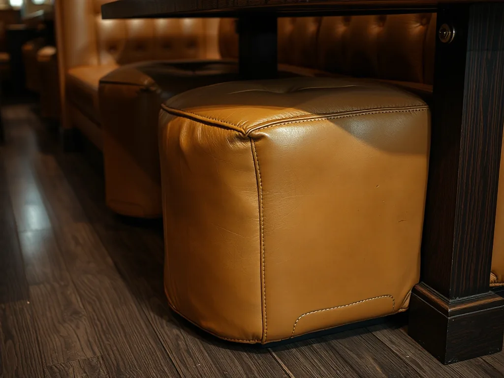 Worn end panel on a cognac ottoman