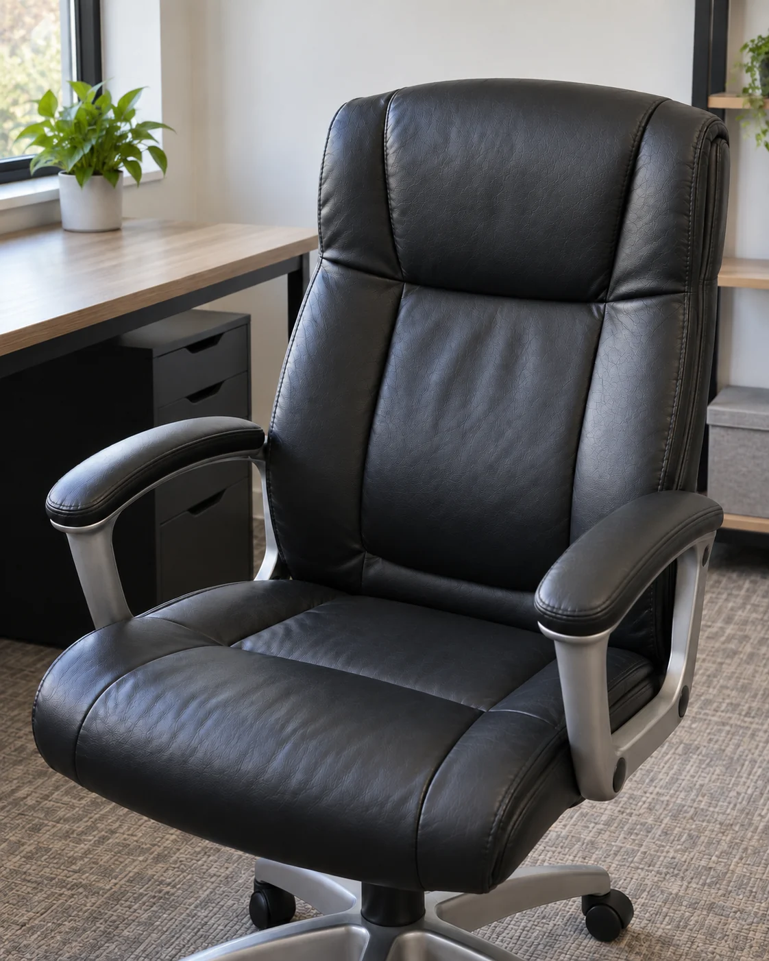 The same black office chair restored, after