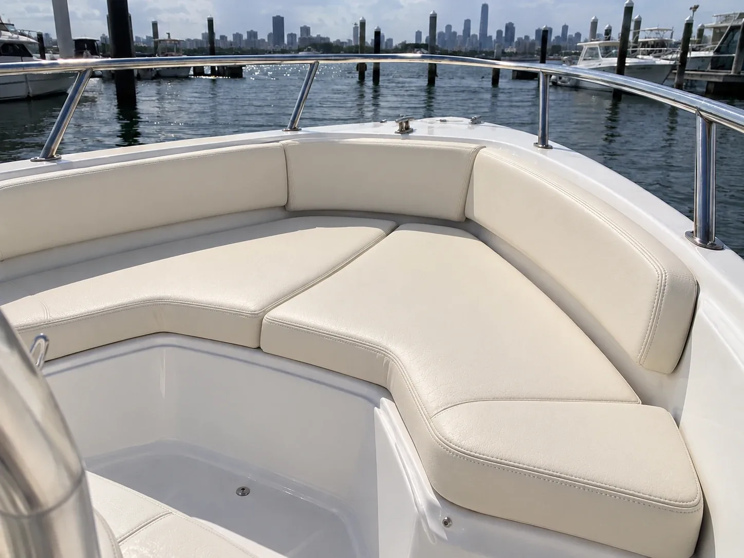 Bow cushions after recovering, fitted back on the boat