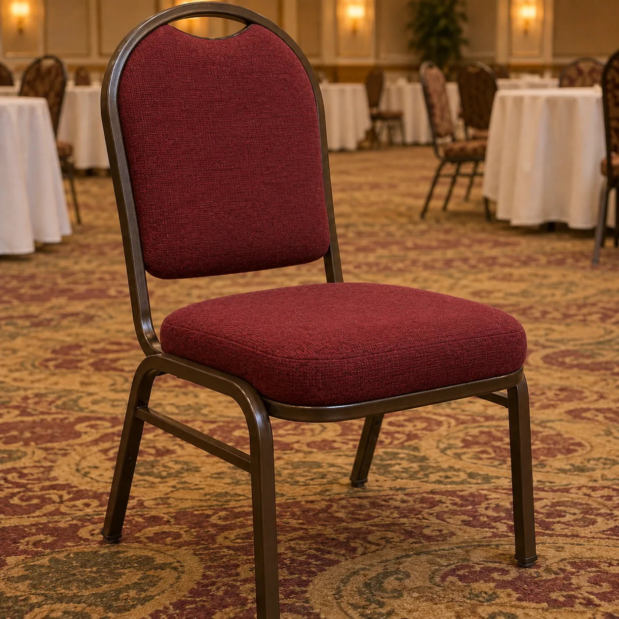 The same banquet chair seat recovered in new fabric