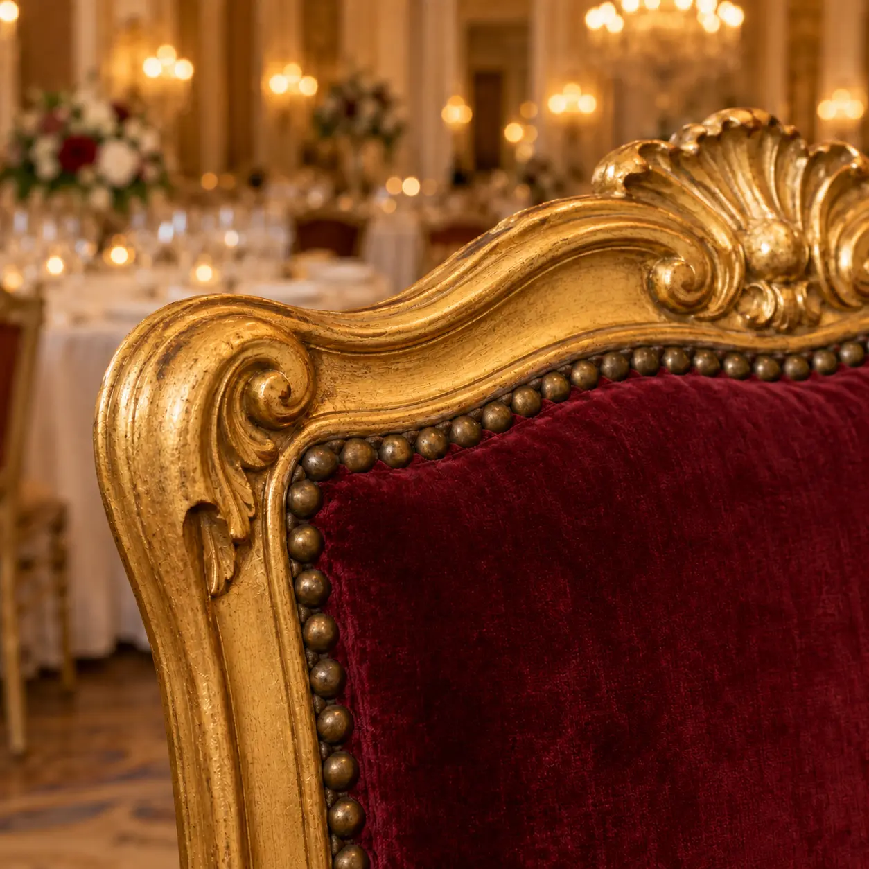 The same gilt banquet chair frame after restoration