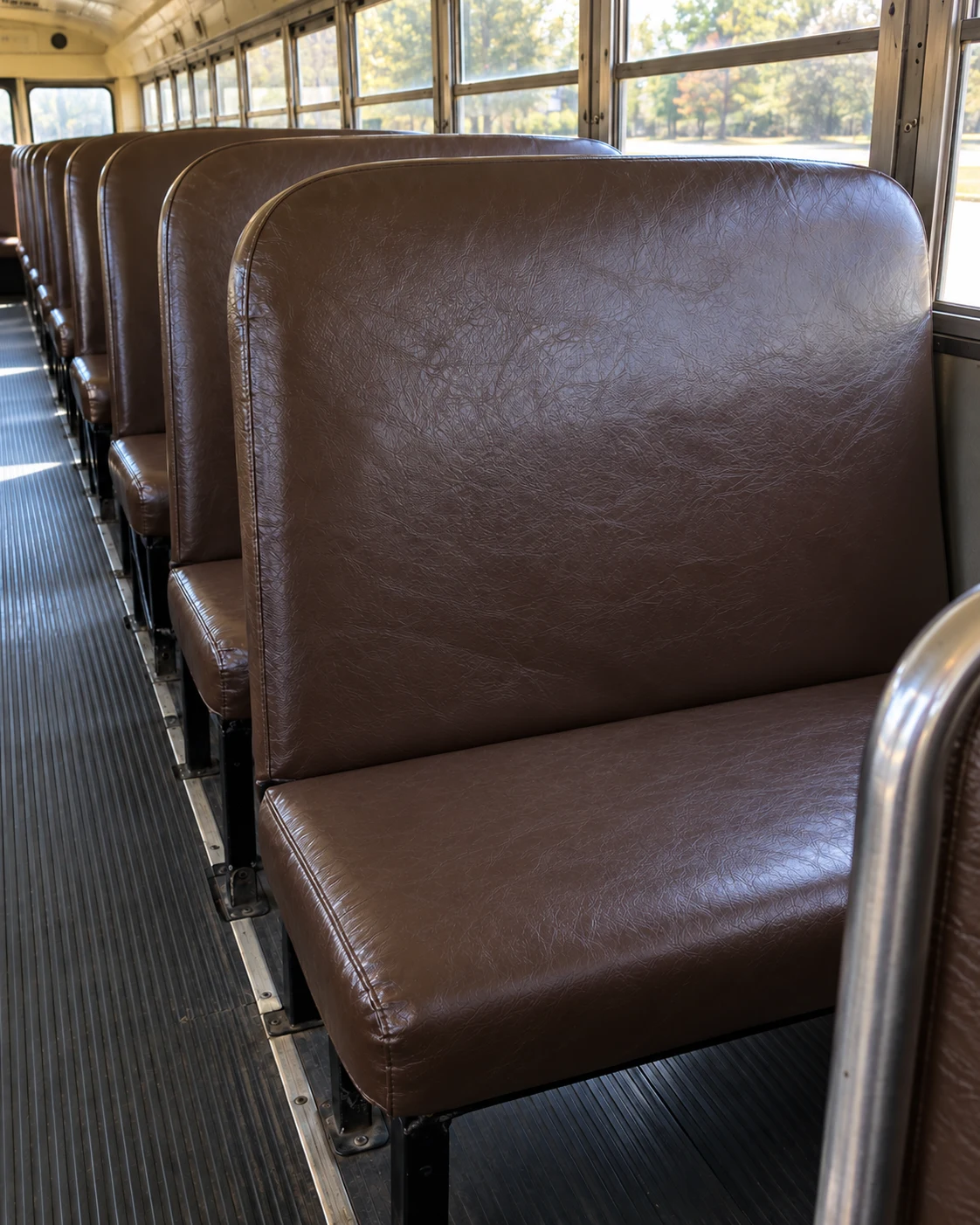 The same bench recovered in new brown vinyl