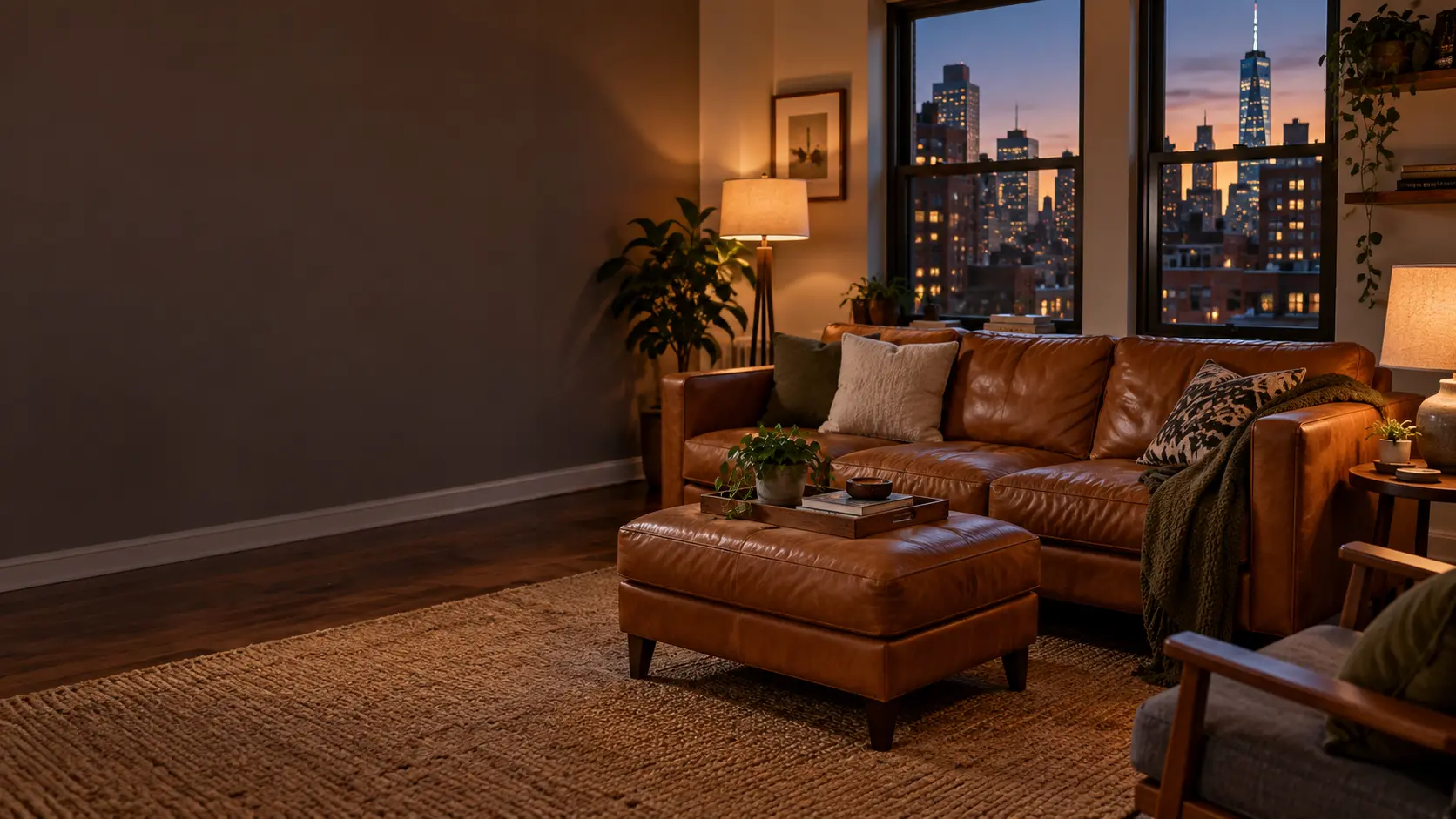 Airbnb furniture repair in an NYC short-term rental living room in the evening