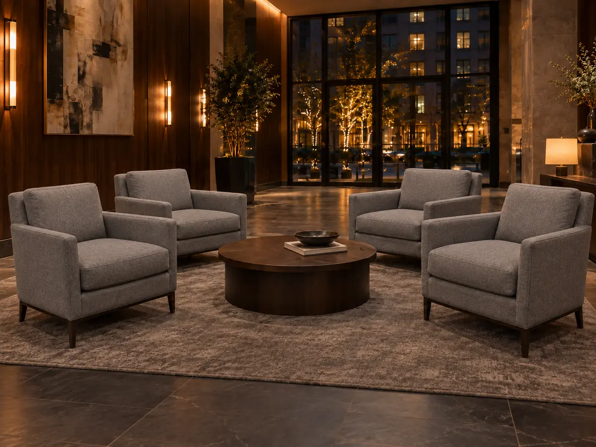 After: the same amenity lounge chairs refurbished with new cushions