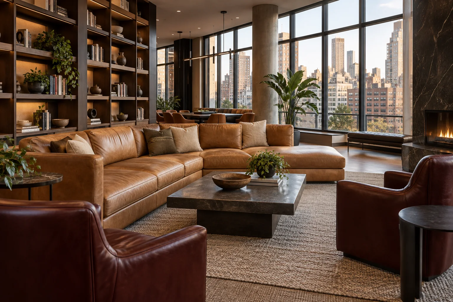 Leather furniture in a residents' amenity lounge