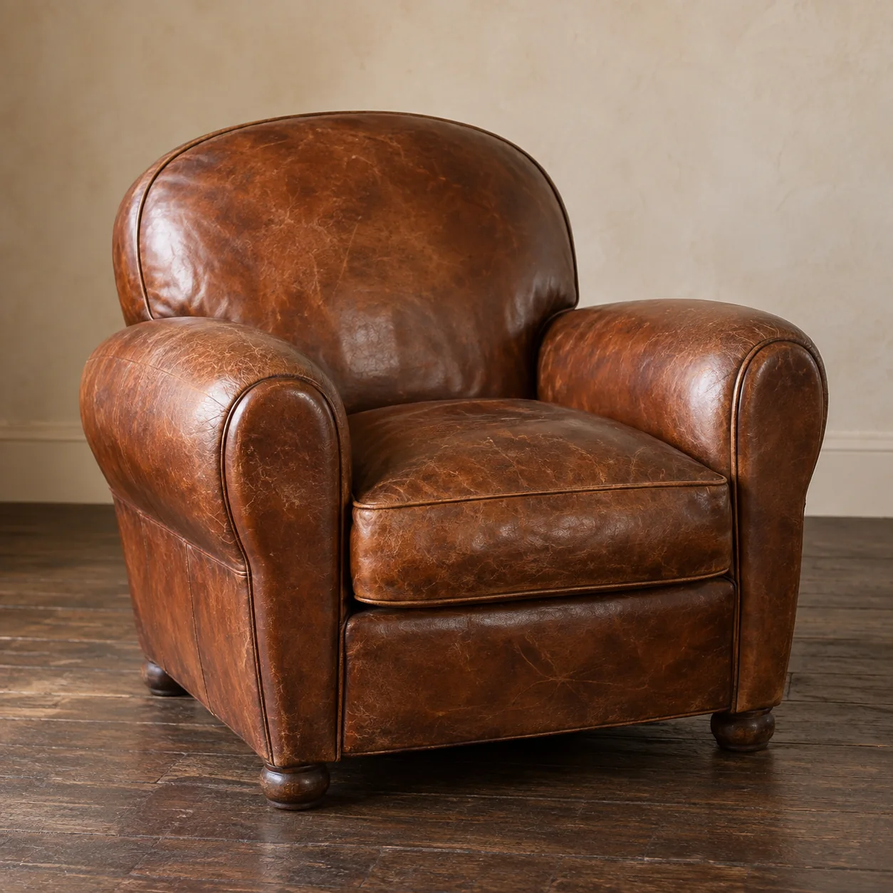 An antique leather club chair
