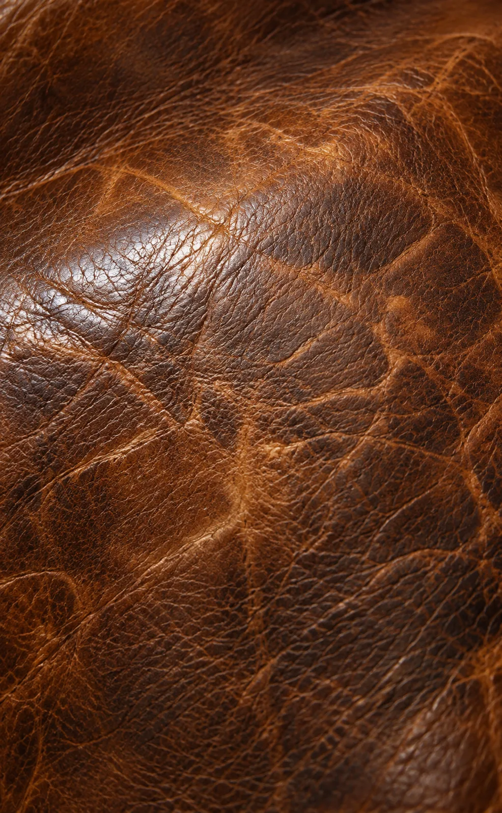 Close-up of desirable patina on antique cognac leather