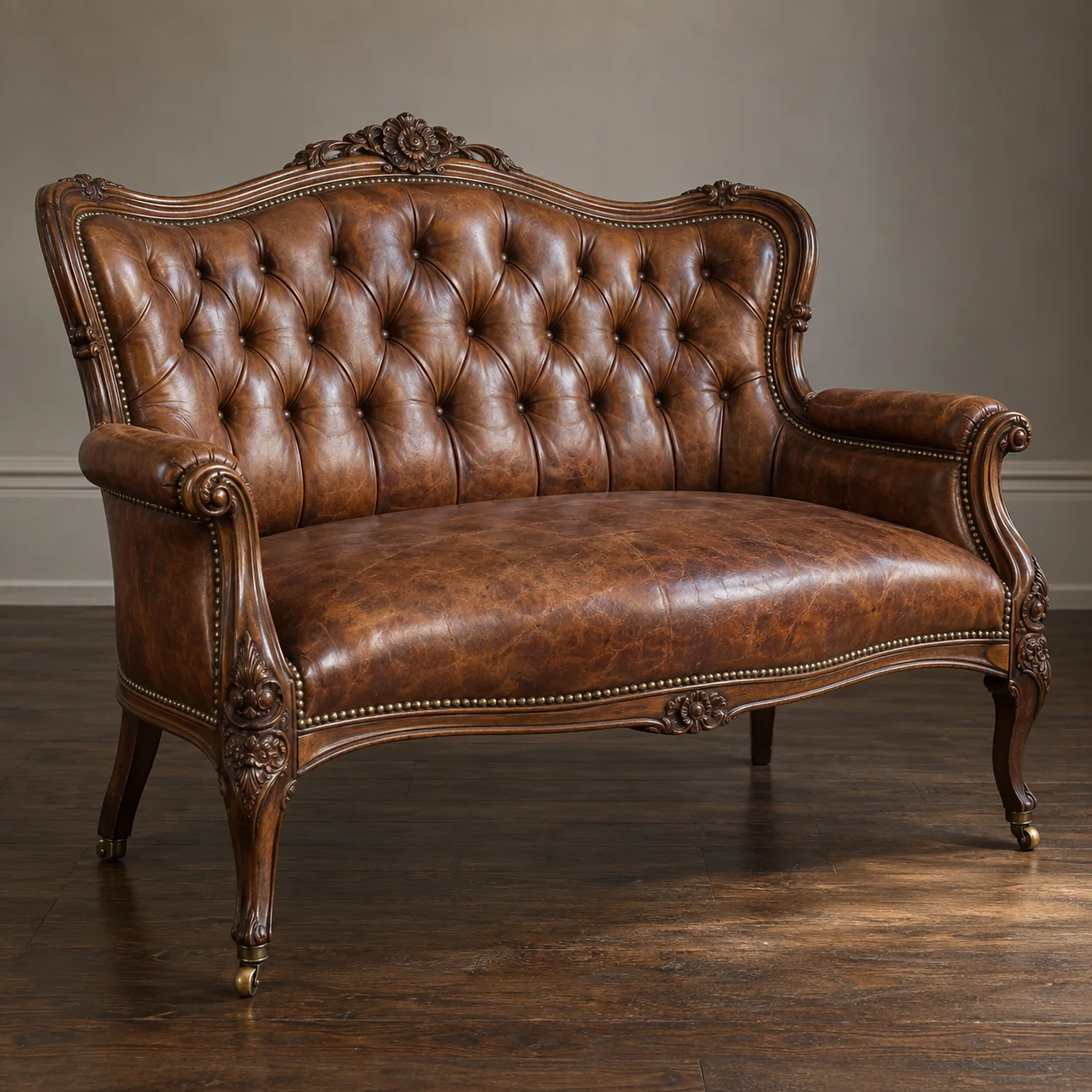 An antique leather settee
