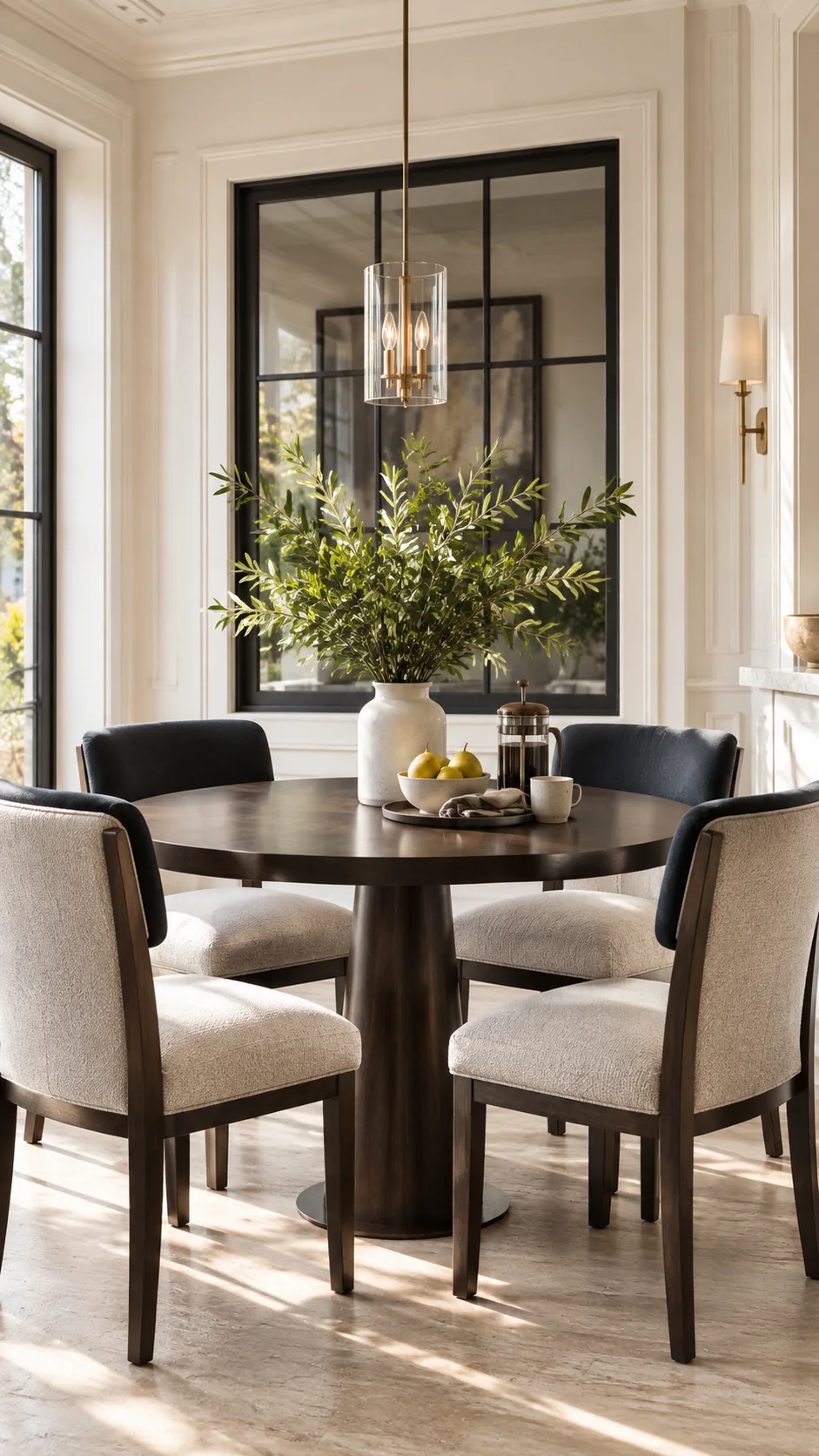 Dining corner with recovered chairs