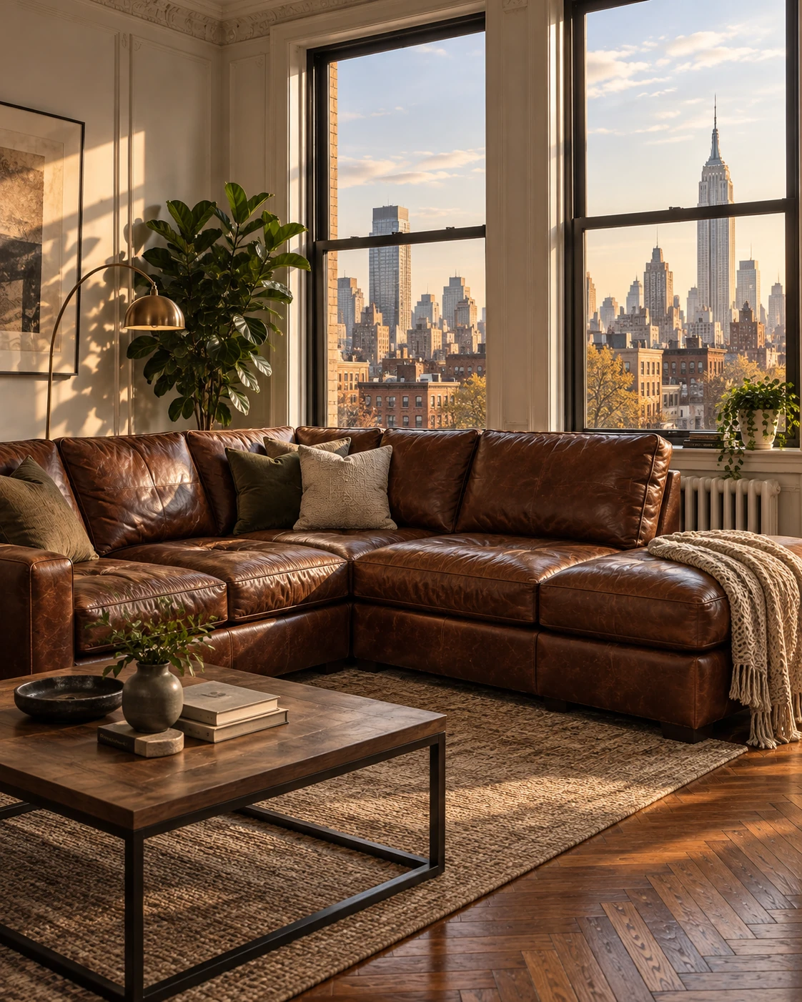 A leather sectional corner in an apartment