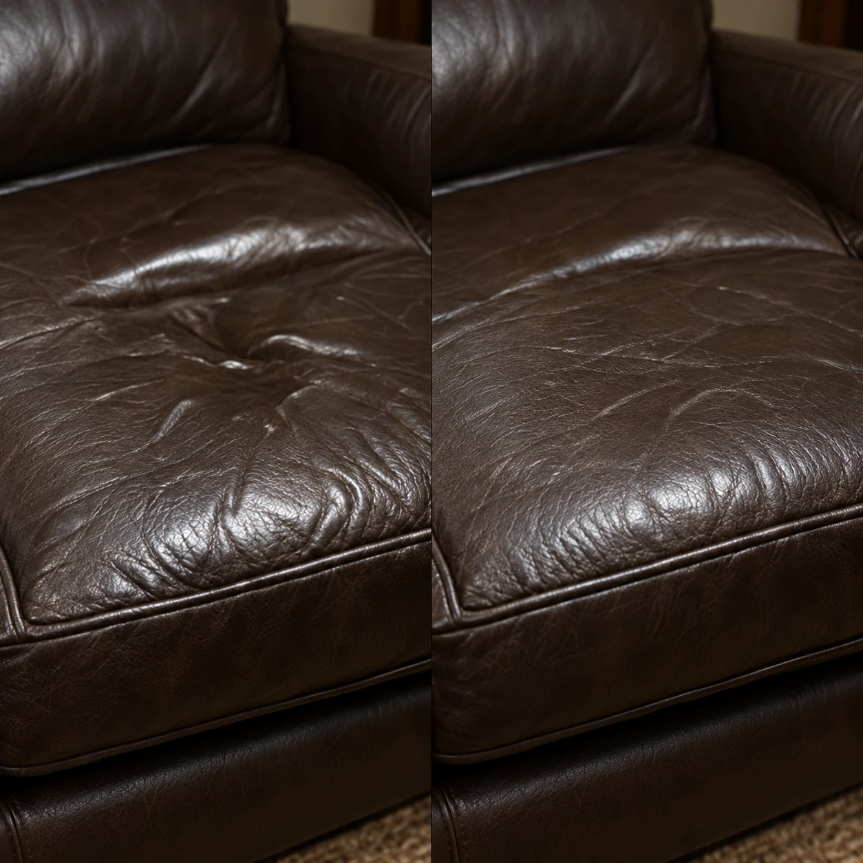 Leather cushion refilled before and after